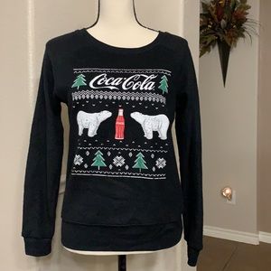 Coca-Cola black polar bear & Christmas trees soft sweatshirt Size XS